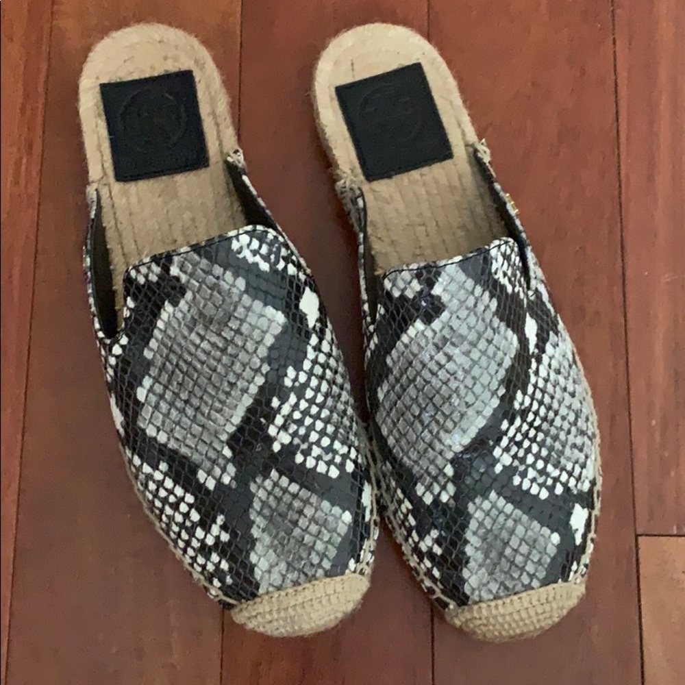 Tory Burch snakeskin pattern espadrille mules